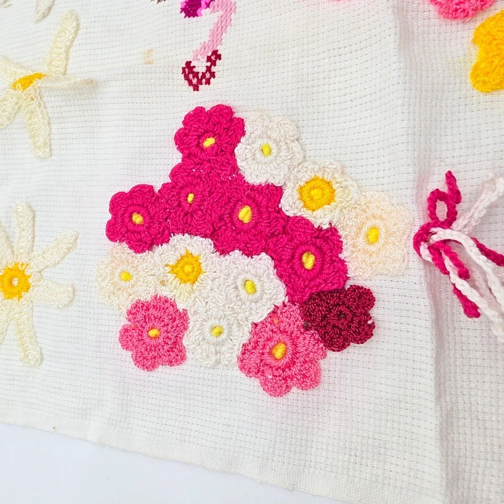 Vintage Handmade Crochet Southern Belle Flower Sampler Wall Hanging 12x12 N4